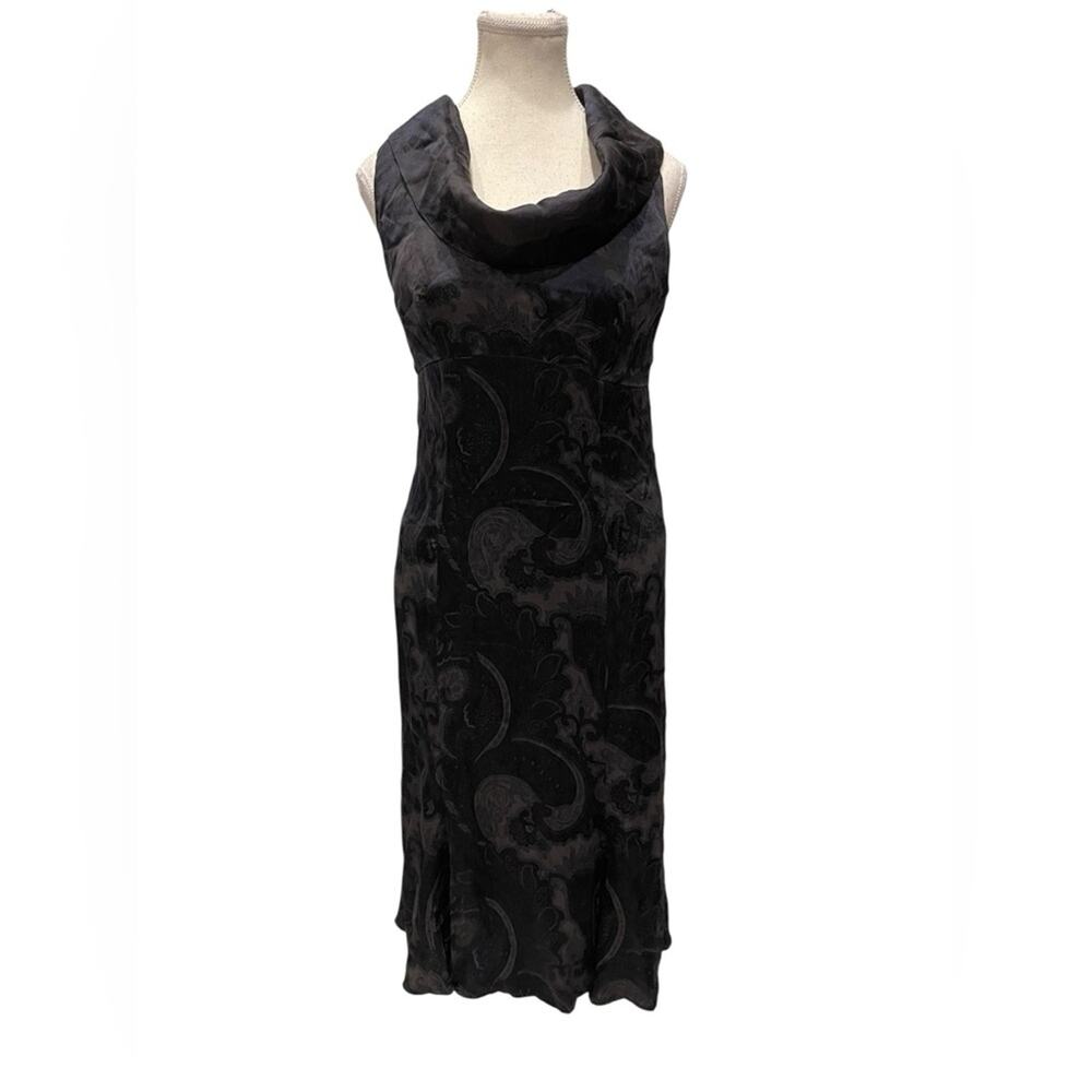 MAXMARA  Black Sleeveless Silk Drape Neck Cocktail Party Dress size:10